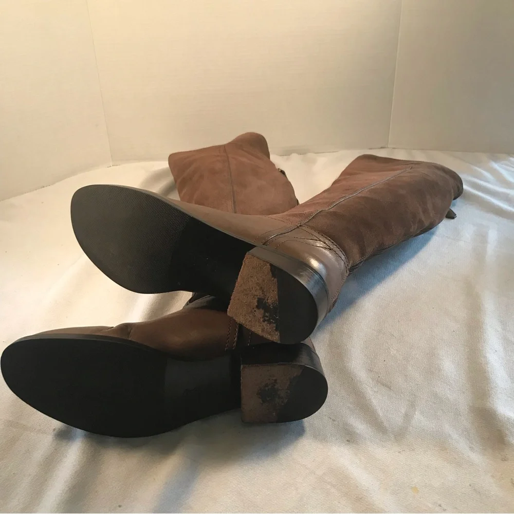 Tory Burch Simone Brown Suede Over The Knee Riding Style With Large  Logo Boots